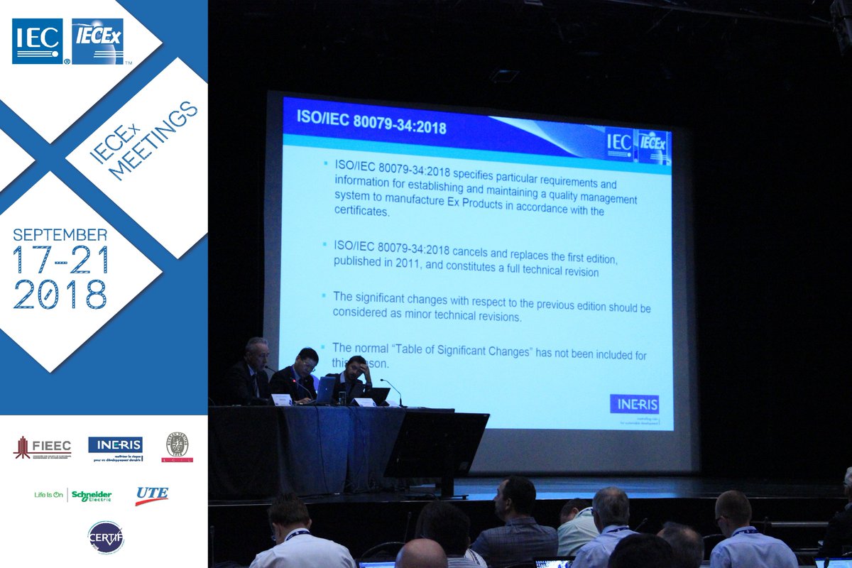 Durant l'ExTAG Training Workshop, l'<a href="/INERIS_fr/">Ineris</a> a présenté les plus importantes modifications de la nouvelle norme ISO/IEC 80079-34:2018. La présentation est dispo sur  iecex.com/dmsdocument/26….
Les autres présentations sont sur iecex.com/meeting-and-ev…