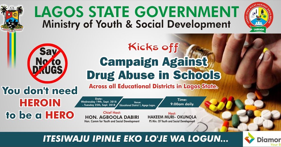 solabetter's tweet photo. Lagos State Ministry of Youth and Social Development takes campaign against drug abuse to schools 

...begins campaign today at Education District 1
 With support from Diamond Bank

#LASKADA #LASKADAschoolcampaign 
#drugabuse  #drugabuseinschools https://t.co/qw5UA0CVaN