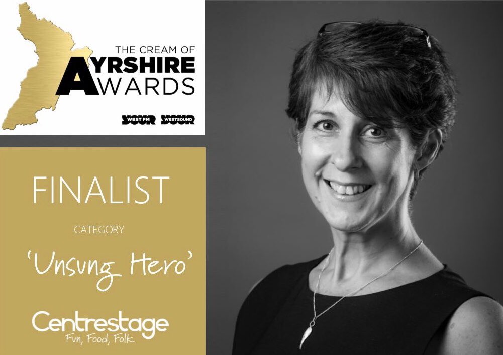 CentrestageMT's tweet photo. Delighted to announce our CEO @fionacs has reached the #final of the @WestFM ‘Cream of Ayrshire Awards’ under the ‘Unsung Hero’ category. It’s now upto the public who wins. Voting opens on Friday... https://t.co/XcuXUS0neY #makeyourvotecount #funfoodfolk #artsatthe❤️ | 🏅 https://t.co/aiYHWagqmb