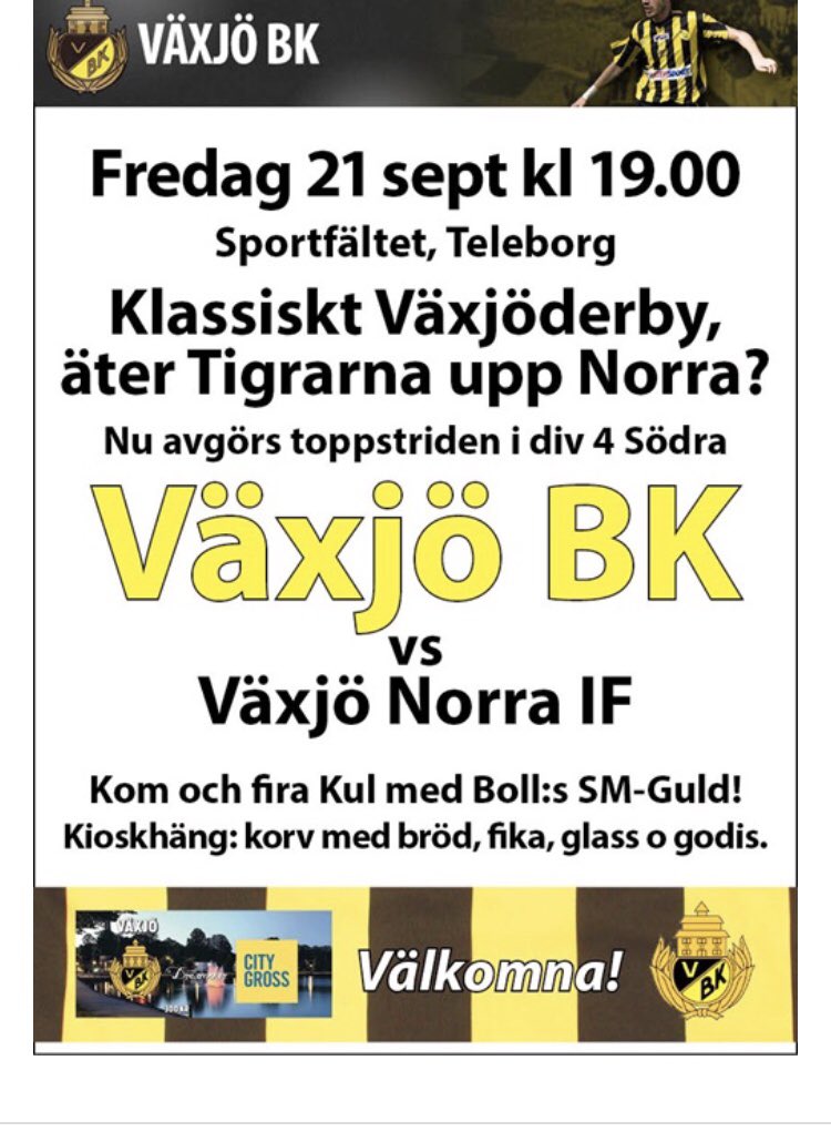 vaxjo_bk's tweet photo. Alla härliga gulsvarta vänner. Slut upp. Vi behöver den extra spelaren som ni fans utgör. Norra samlar alla sina krafter. https://t.co/7r2Ejg1dA9