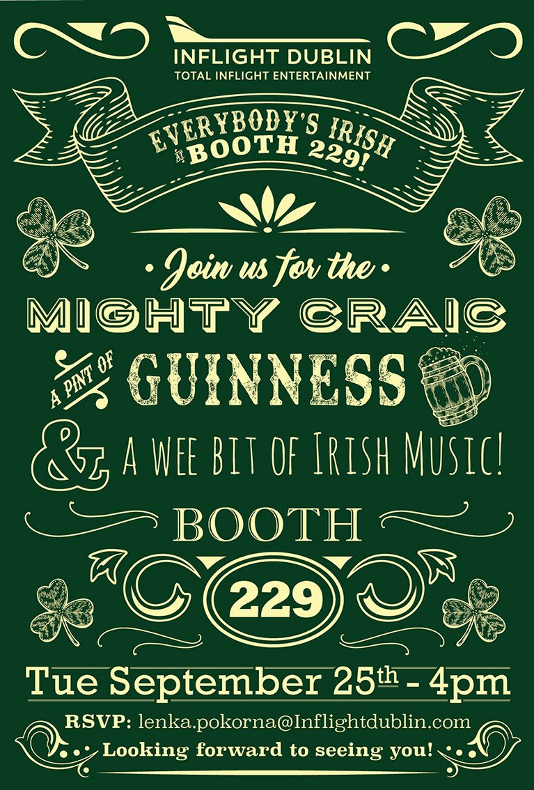 InflightDublin's tweet photo. This day next week the #APEXEXPO will be well and truly underway in Boston! Make sure to come check us out, our booth will definitely not disappoint! SlΓ‘inte! #IFEleaders #InflightDublin https://t.co/9pTg0SC4ml
