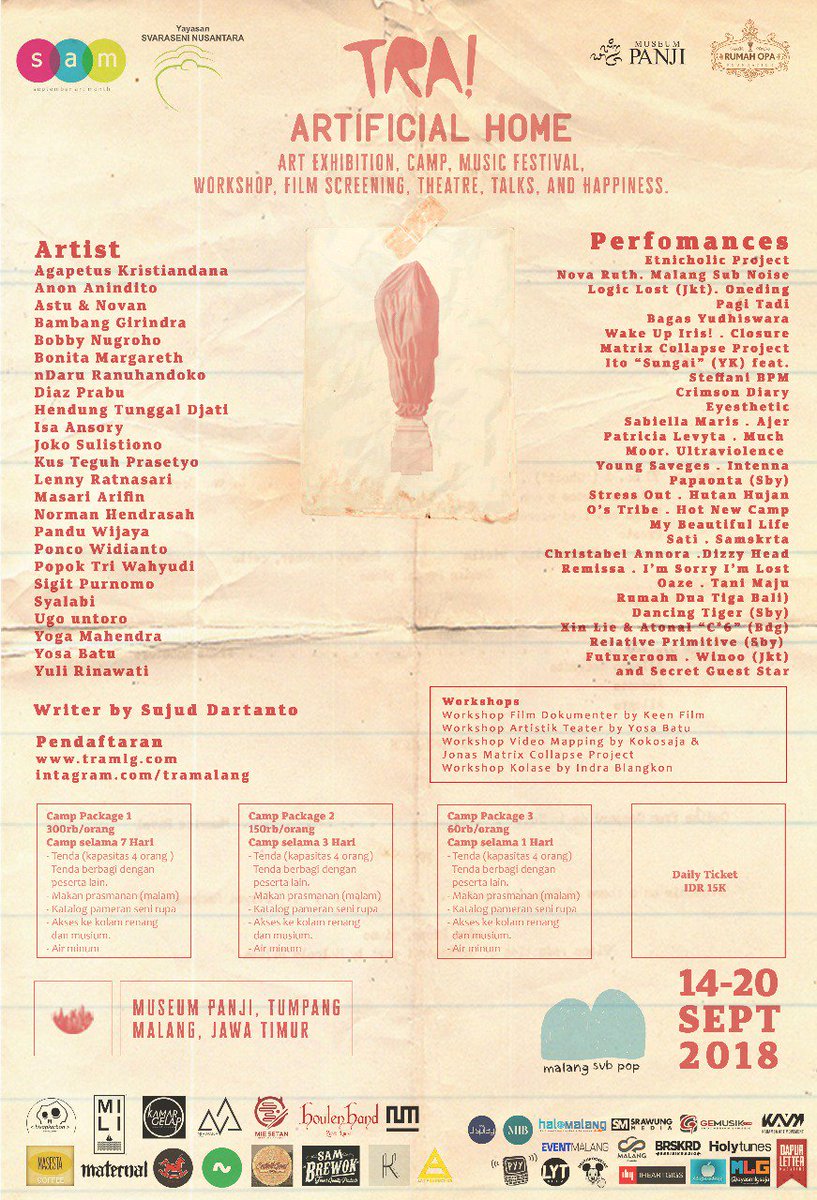THE BIG DAY IS COMING!!! Akhirnya dengan bahagia <a href="/TRAmalang/">TRAmalang</a> mengumumkan acara #ArtificialHome yang akan diselenggarakan mulai tanggal 14-20 September 2018 di Museum Panji, Tumpang, kota Malang.