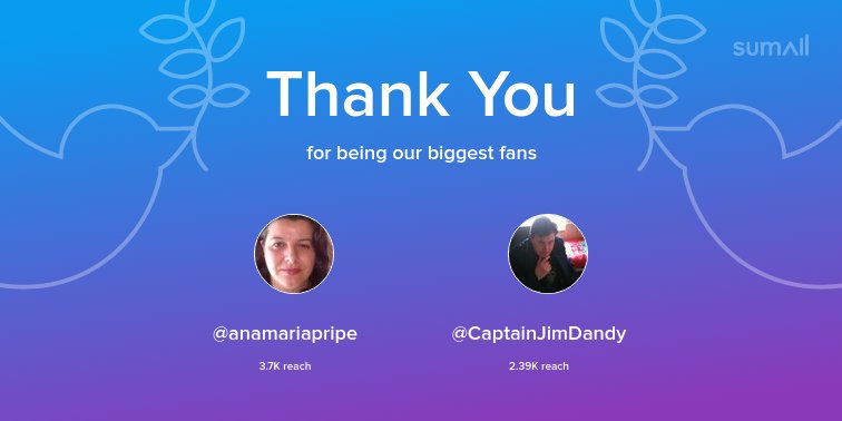 Our biggest fans this week: @anamariapripe, <a href="/CaptainJimDandy/">Captain Jim Dandy✨⚫✨😔✨</a>. Thank you! via sumall.com/thankyou?utm_s…