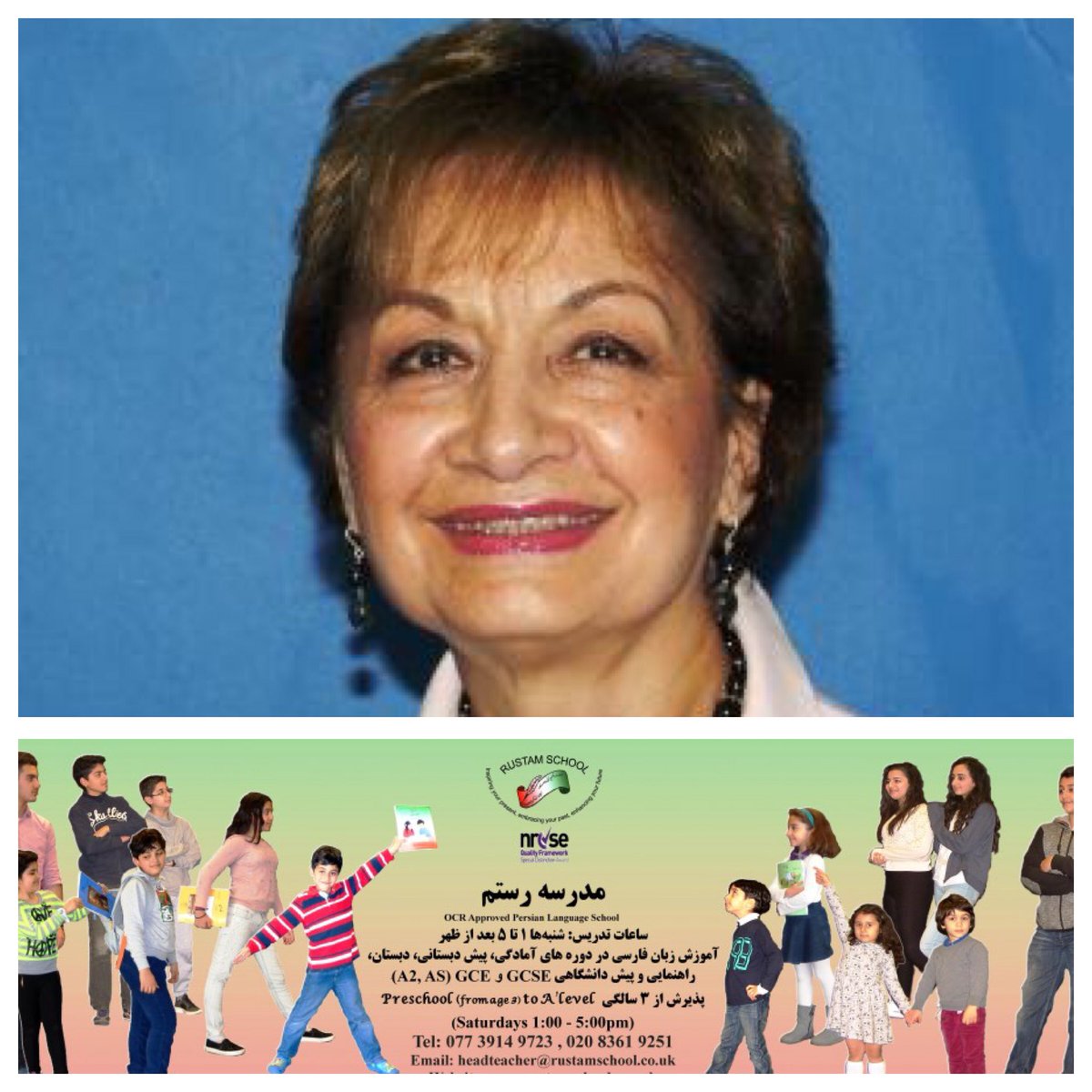 IranianWin's tweet photo. #ShahlaTaheriWhite founder & headteacher of #RustamSchool keeps the #Persian #language alive outside #IRAN every #Saturday in #LONDON. #PersianLanguage #Farsi #education #GCSE #alevels #makingadifference #SaturdaySchool @SchoolRustam #IranianWomen https://t.co/0rQWnfyfth