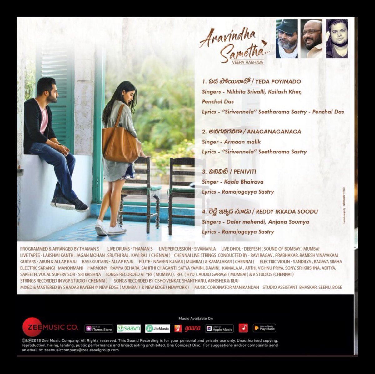 ThamanAdmirers's tweet photo. Here is the #trackist 🎵of #AravindaSamethaaudio
Thanks & respect to #chinnababu gaaru love u sir 😊@haarikahassine
My sincere thanks to singers,musicians & technicians who had been there for me all my life supported me very biG.
Without u all we r not here ✊ https://t.co/s2IZau69pD