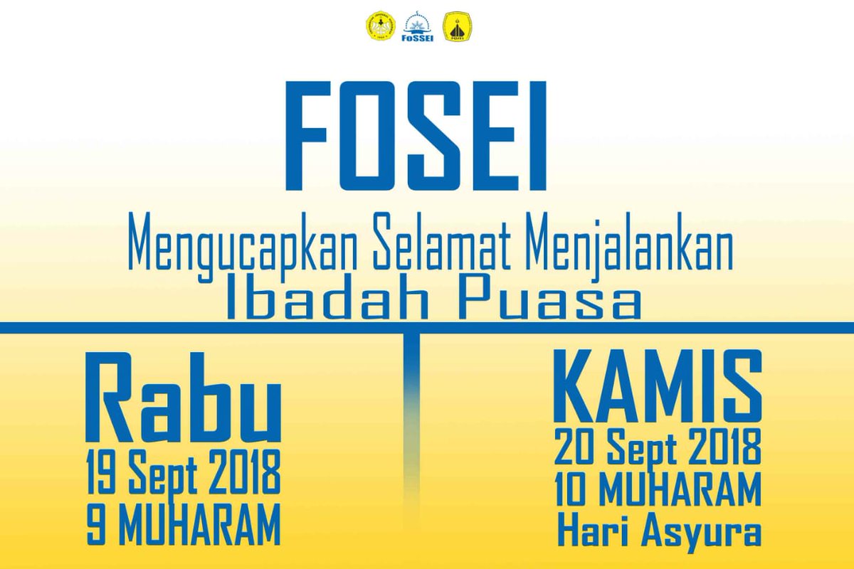 [ PUASA TASU'A DAN ASYURA ]

Menjadi Latihan Untuk Kita Semua Menjadi Sosok yang Lebih Baik Salah Satunya Menahan Godaan dan Menahan Hawa Nafsu – Selamat Menunaikan Puasa Sunnah Tasu’a dan Asyura
Selengkapnya instagram.com/foseiunsoed?ut…

#PuasaTasu'adanAsyura