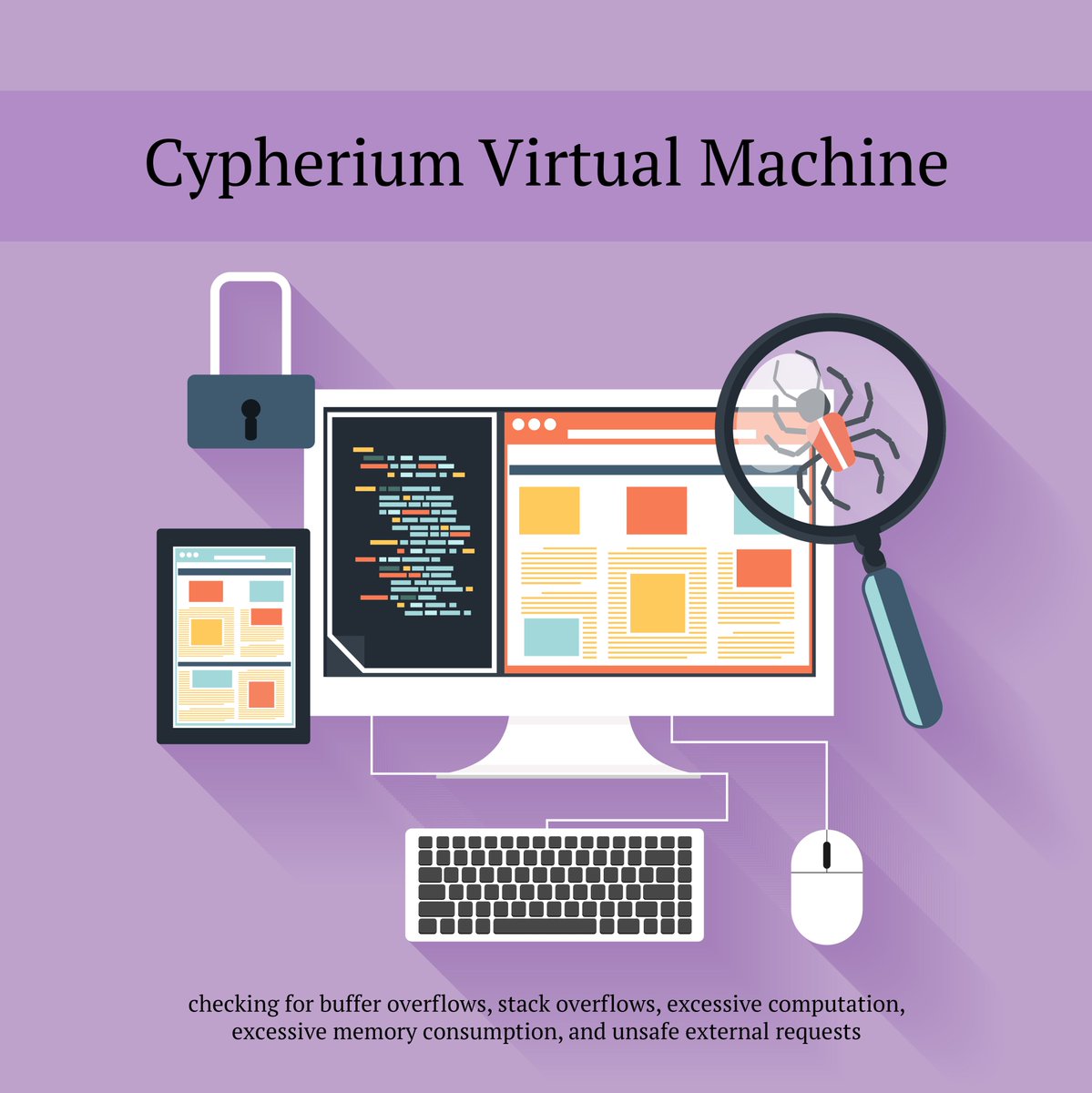 CypheriumChain's tweet image. The #Cypherium Virtual Machine provides an automatic security check mechanism during both the compile and execute phases, checking for #bufferoverflows, #stackoverflows, excessive computation, excessive memory consumption, and unsafe external requests.
