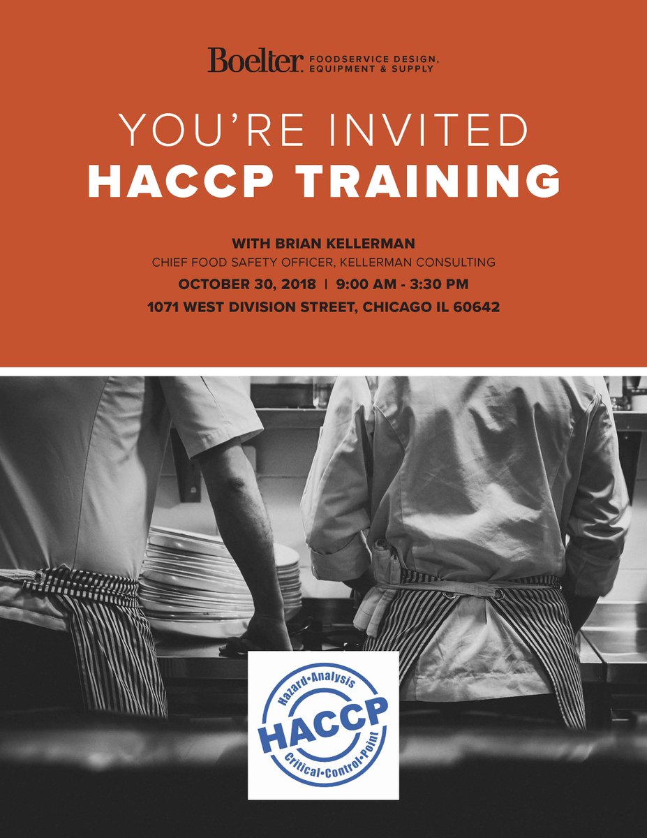 HenkelmanVacuum's tweet image. You're invited to the #Boelter #HACCP training with Brian Kellerman, Chief Food Safety Officer at #Kellerman Consulting. October 30, 9:00 AM - 3:30 PM, Chicago, IL. Please register at eventcenterchicago@boelter.com or info@henkelmanusa.com.