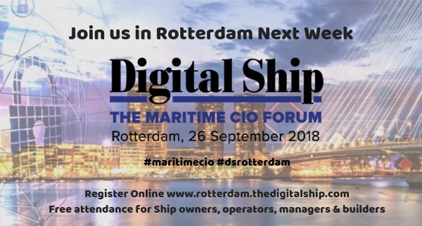 TheDigitalShip's tweet photo. Maritime CIO Forum brings leading shipping companies together next week in Rotterdam. Click here: https://t.co/vwvcCylCDY
#maritimecio #dsrotterdam @Marlink_News @Intellian @InmarsatGlobal @KNLNetworks @Speedcast_Intl @ETTUBV @Qconferencing @Broadbandatsea https://t.co/5r6i7inYr8