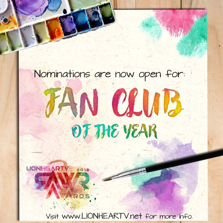 LionhearTVNet's tweet photo. #RAWRAwards2018 - Fan Club of the Year
This award goes to the best fan club. Fans are the most precious people celebrities have in their life, thatβs a fact.
NOMINATE HERE: https://t.co/SlJuUpgNgv https://t.co/C7ohj6uY3j