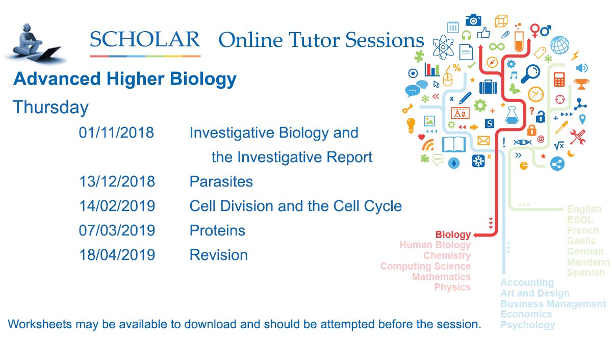 ScholarUK's tweet photo. SCHOLAR's upcoming Online Tutor Sessions for Higher Biology, Advanced Higher Biology and Higher Human Biology for the academic year 2018/19.

For more information please visit https://t.co/4DuvyHh0hz

#higherbiology #advancedhigherbiology #higherhumanbiology https://t.co/fqO0QmjjCY