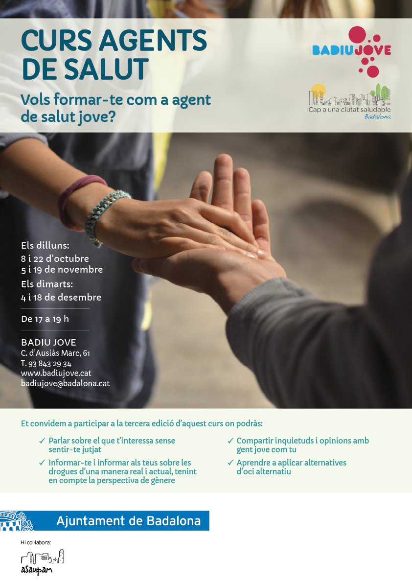 barcelonesjove's tweet photo. ⚕️  Nou Curs d'Agents de Salut Jove!!! 

🆘 Una iniciativa preventiva sobre drogues i les conductes de risc 

- https://t.co/zCSSTpO2AJ - 
#drogues #conductes #joves #prevenció @badalonajove @AjBadalona https://t.co/5NWuWK8iQA