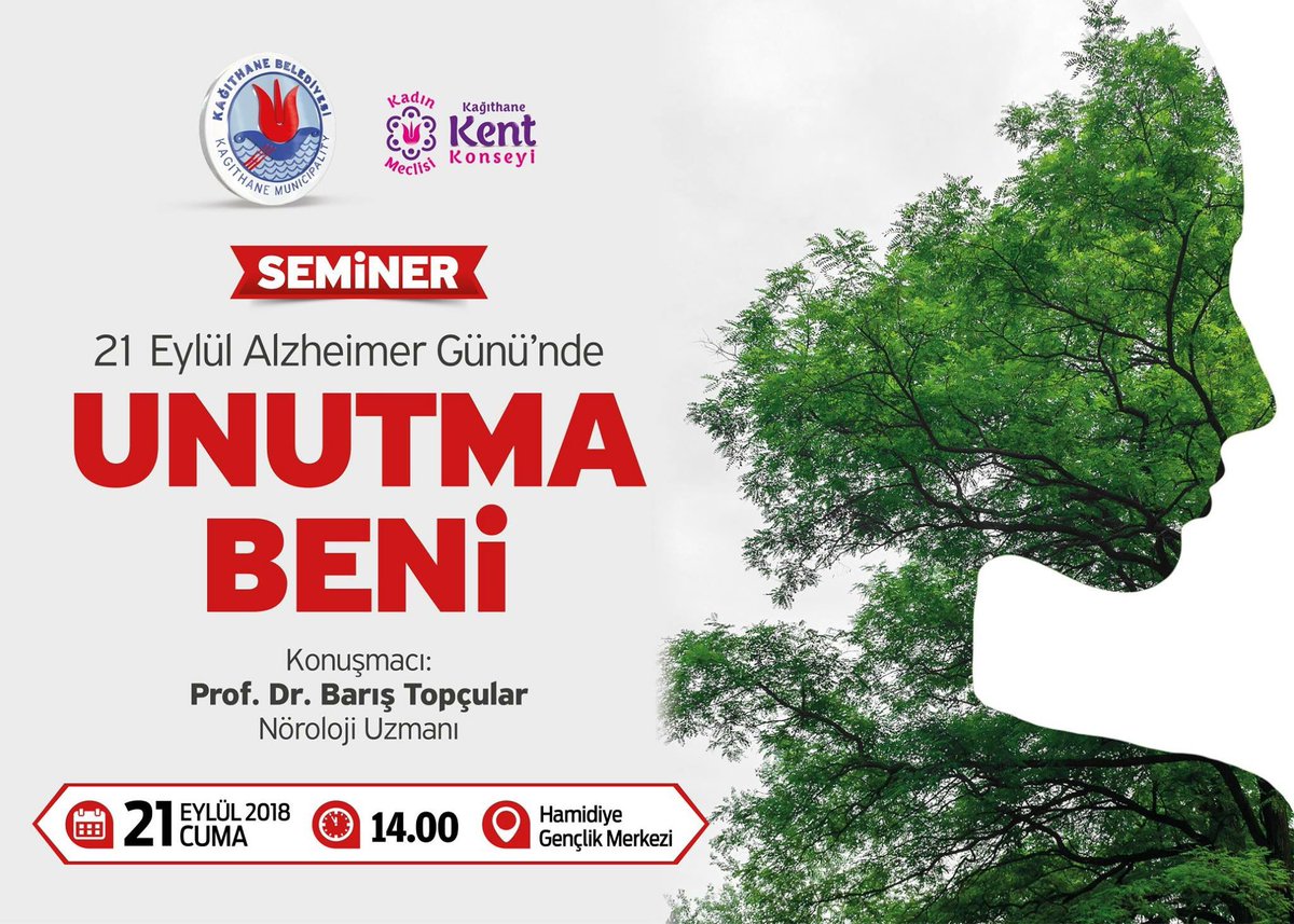 Dünya Alzheimer Günü'nde 21 Eylül 2018 Saat: 14.00 Hamidiye Gençlik Merkezi'nde Alzheimer hastalığının anlatıldığı seminere davetlisiniz. #alzheimer #21eylüldünyaalzheimergünü