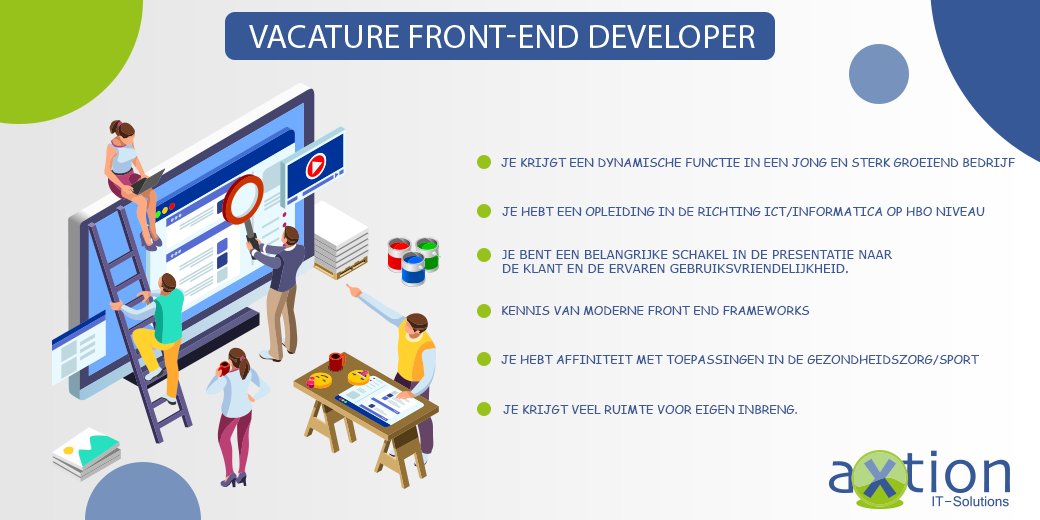 aXtionBV's tweet photo. Word jij onze nieuwe collega? aXtion is op zoek naar een Front-end Developer, kijk voor meer informatie op https://t.co/T2KMhxtAry https://t.co/clcDgIbruM