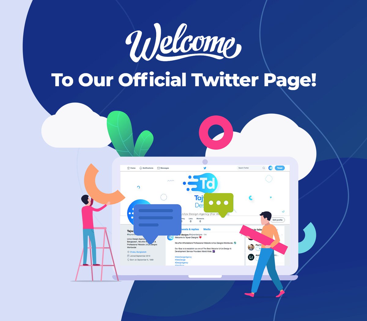 tajwardesigns's tweet photo. Welcoming you all to Our Official Twitter Page. <3

#WebDesignAgency #WebDesign #DesignAgency #Web #WebPage #WebDeveloper #Website #Wbdev #developmen #code #Html #css #trends #course #designer #graphicsdesign #branding #themes https://t.co/pbaSyejgCT