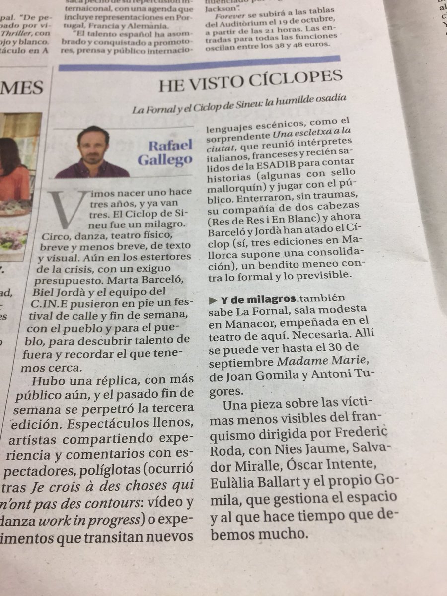 Avui parl del Cíclop i de <a href="/La_fornal/">La Fornal</a> al  <a href="/diariomallorca/">Diario de Mallorca</a>