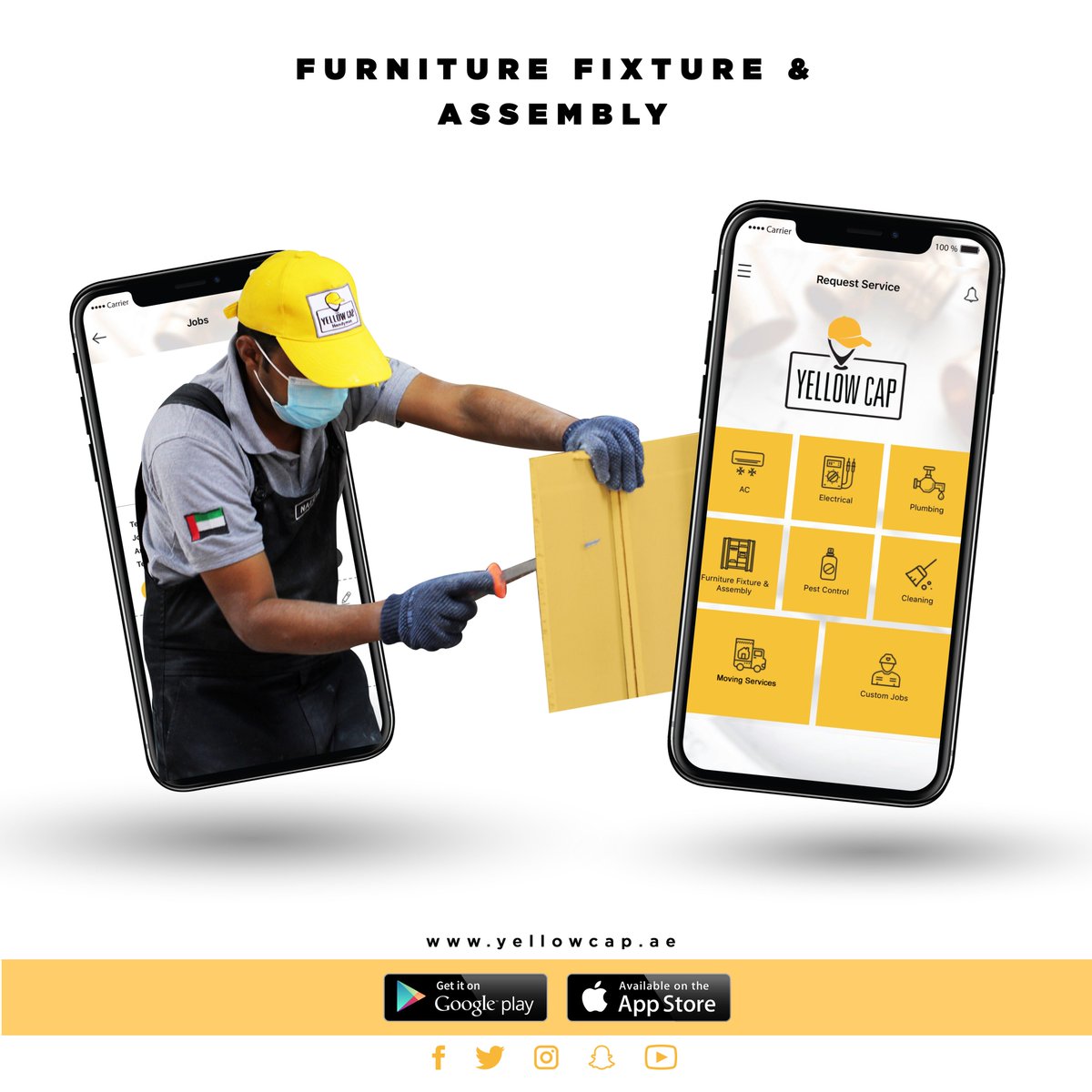 Furniture Solutions. Affordable Prices. Book your service with Yellow Cap now! #download #mobileapplication #yellowcap #applestore #googleplay #appleevent #apple #android #furniturefixing #furnitureassembly #abudhabi #inabudhabi #uae #simpleabudhabi #accessible