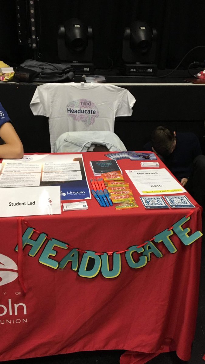 If you missed us yesterday at the societies fair, we have a table at the sports fair today!! Come by till 4pm to find out what we do and how to sign up!! #LincolnFreshers18 #headucate #MentalHealthAwareness