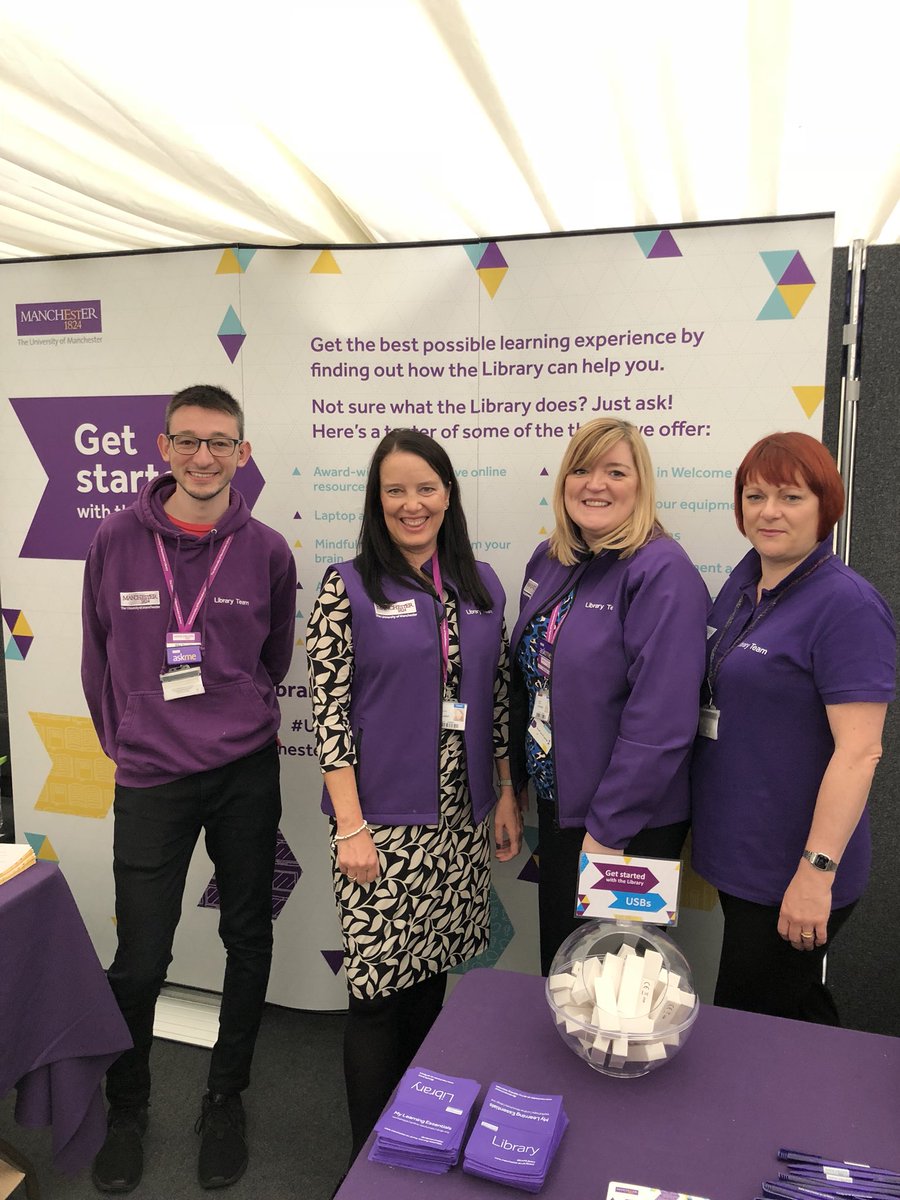 lozbeard's tweet image. Library team all ready to welcome our new students at the Start of Year fair #helloUoM #UoMGetStarted @UoMLibrary