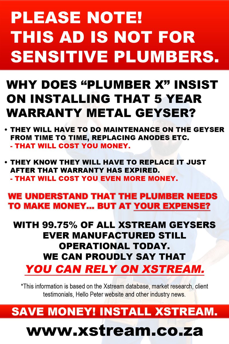 XstreamHWC's tweet image. Save money, install XSTREAM!

#XSTREAMGEYSERS
#NOCORROSION
#TOTALRELIABILITY

Contact us on 021 872 0900 or visit our website xstream.co.za for more information.