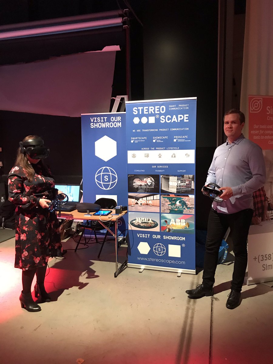 Stereoscape's tweet photo. Throwback to an hour ago when our team was getting ready for the XR Challenge Seminar at Mediapolis in Tampere. Super busy start to the seminar. Come by our booth and check out our XR productions for @Nokia @wartsilacorp @VaisalaGroup among others. #xrchallenge #xr #stereoscape https://t.co/gJzknajuH5