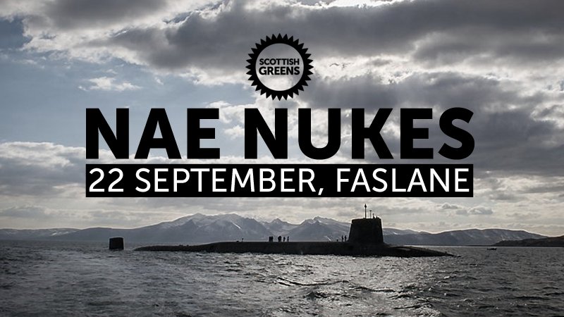 We will be at the Nae Nukes Anywhere Rally at Faslane this Saturday.

Will you join us?

nuclearban.scot/sep-rally/

#nuclearban