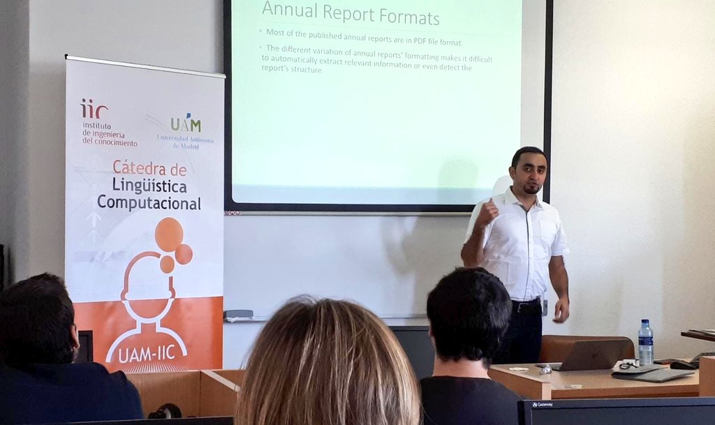IIConocimiento's tweet image. Escuchamos a @DocElhaj de la @LancasterUni en seminario Càtedra Lingüística computacional #textualAnalysis en @UAM_Madrid Muchas gracias a todos los asistentes.