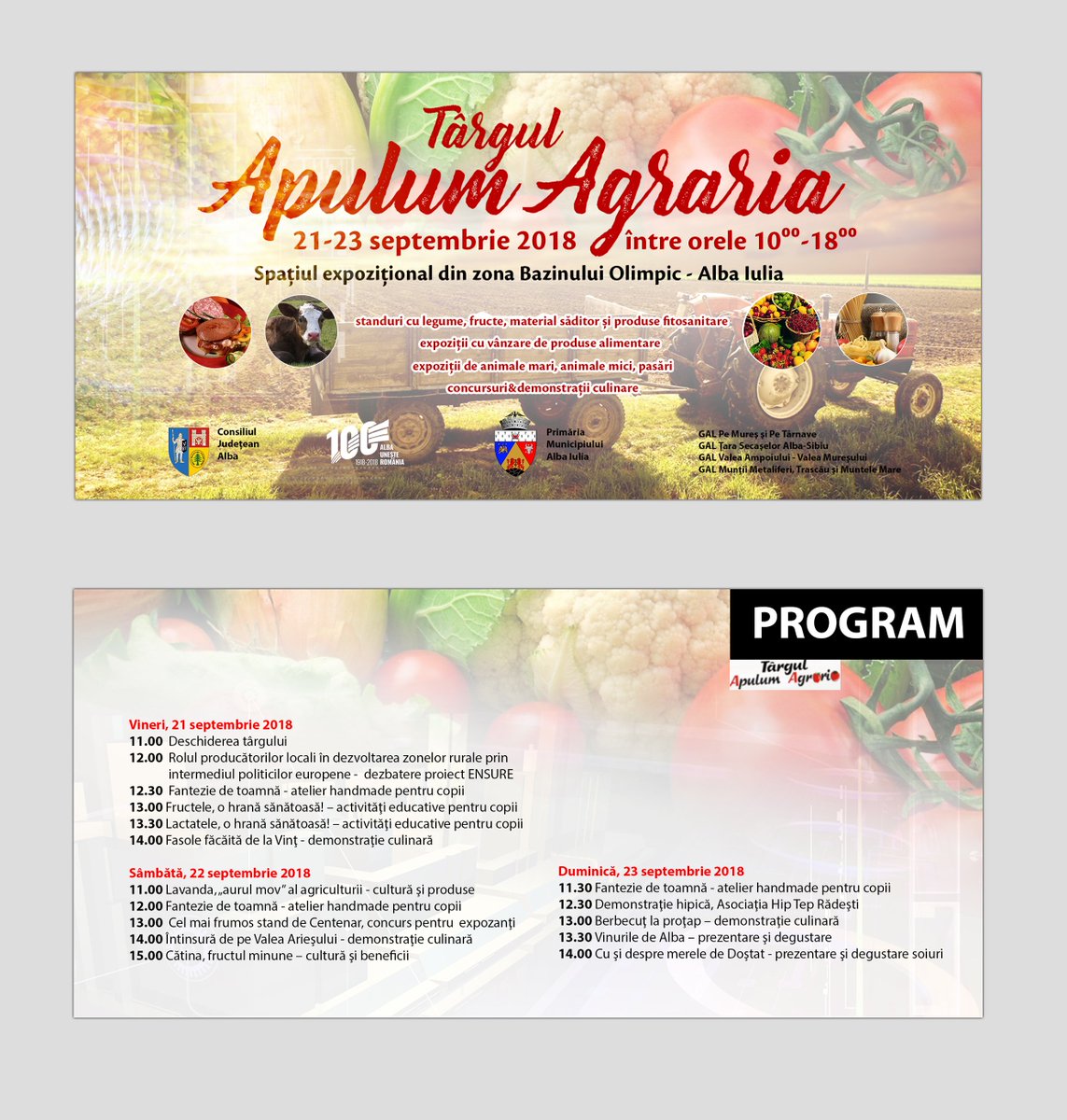 CJAlba_ro's tweet photo. Surprize culinare de odinioară, concursul „Cel mai frumos stand de Centenar”, prezentări tematice, ateliere şi activităţi educative pentru copii, demonstraţie hipică şi, nu în ultimul rând, expoziţii de animale şi păsări, doar în acest weekend la Apulum Agraria 2018! https://t.co/hibeHh5Hmt