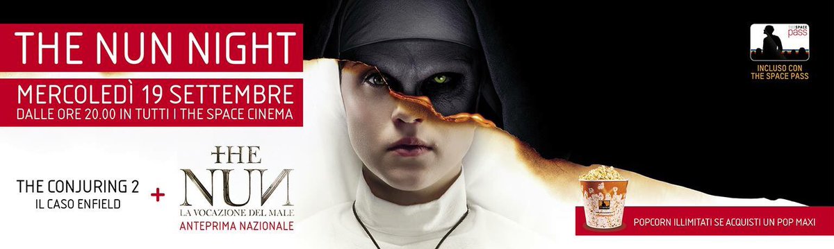 HorrorItalia24's tweet photo. THE NUN, stasera anteprima nazionale!!!!

Si svolgerà agli #SpaceCinema e prevederà al proiezione in maratona di #TheConjuring2 e a seguire di #TheNun! Prenotate il vostro posto in sala!! 😱🧕 https://t.co/urUD1yMLBV