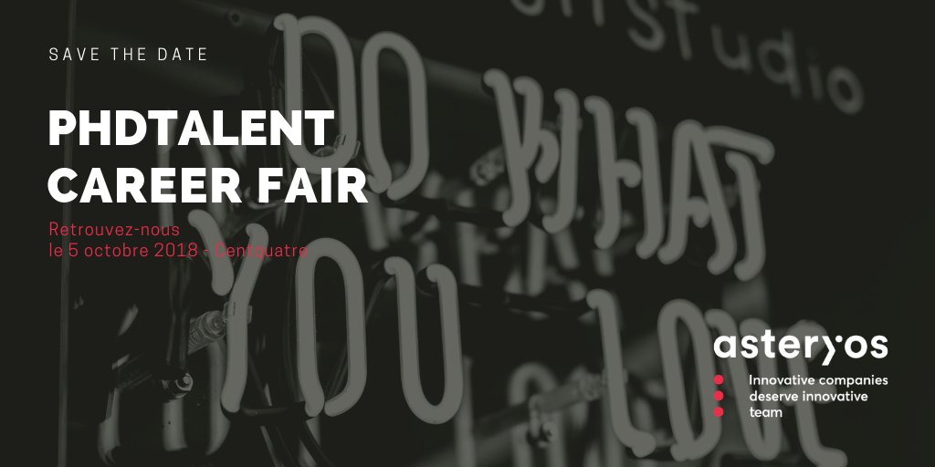 <a href="/AsteryosGroup/">Asteryos</a> vous donne RDV le 6 octobre pour le #PhDTalentCareerFair organisé par  <a href="/PhDTalent/">PhDTalent</a> ! Retrouvez-nous dans l'espace Audit/Conseil.
buff.ly/2DgUqGC
