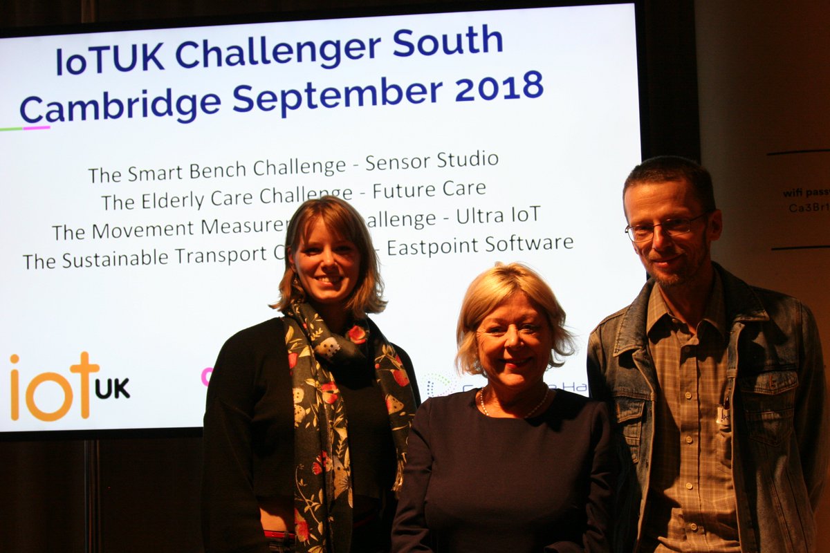 #Congratulations Sensor Studio One of our #winning teams at #iotukchallenger in #cambridge. Picture has Matt and Jana with Julie from @CamSciencePark <a href="/IoTUKNews/">IoTUK</a> <a href="/DigiCatapult/">Digital Catapult</a>
