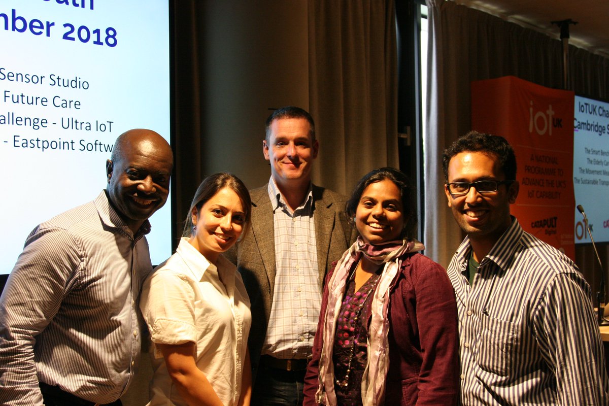 #Congratulations Everyday-ta! One of our #winning teams at #iotukchallenger in #cambridge. Picture has Harry Shabnam Anusha and Ananth with Elliot Smith from <a href="/OP_Peterborough/">Opportunity Pboro</a> <a href="/IoTUKNews/">IoTUK</a> <a href="/DigiCatapult/">Digital Catapult</a>
