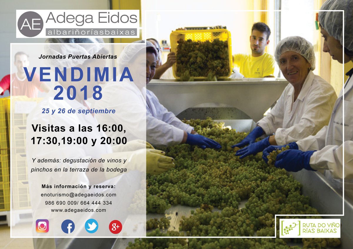 Jornadas de Puertas Abiertas en Adega Eidos . El próximo martes y miércoles #vendimia2018 #riasbaixas #albariño ¡Os esperamos!