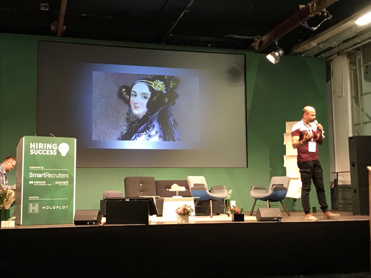 pyortp's tweet photo. Painiting of Ada Lovelace as a recruiting tool? This and other crazy ideas presented by @Robindro #HIRE18 https://t.co/5c66BG7gyU
