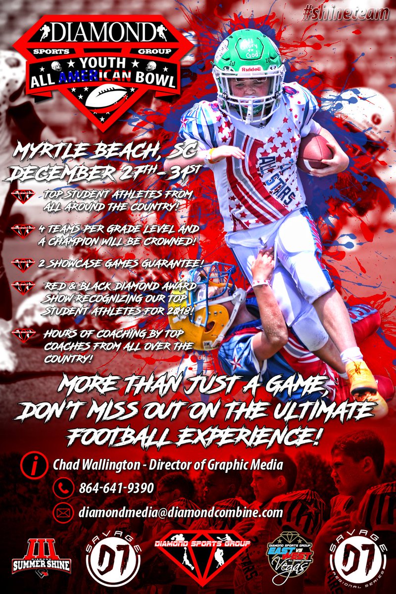 Want to see where your athlete stacks up against the best in the country? This is where you need to be! Spots are filling up fast for our 5th annual Diamond All American Bowl and you do not want to miss this, our biggest event to date! Contact me for details!