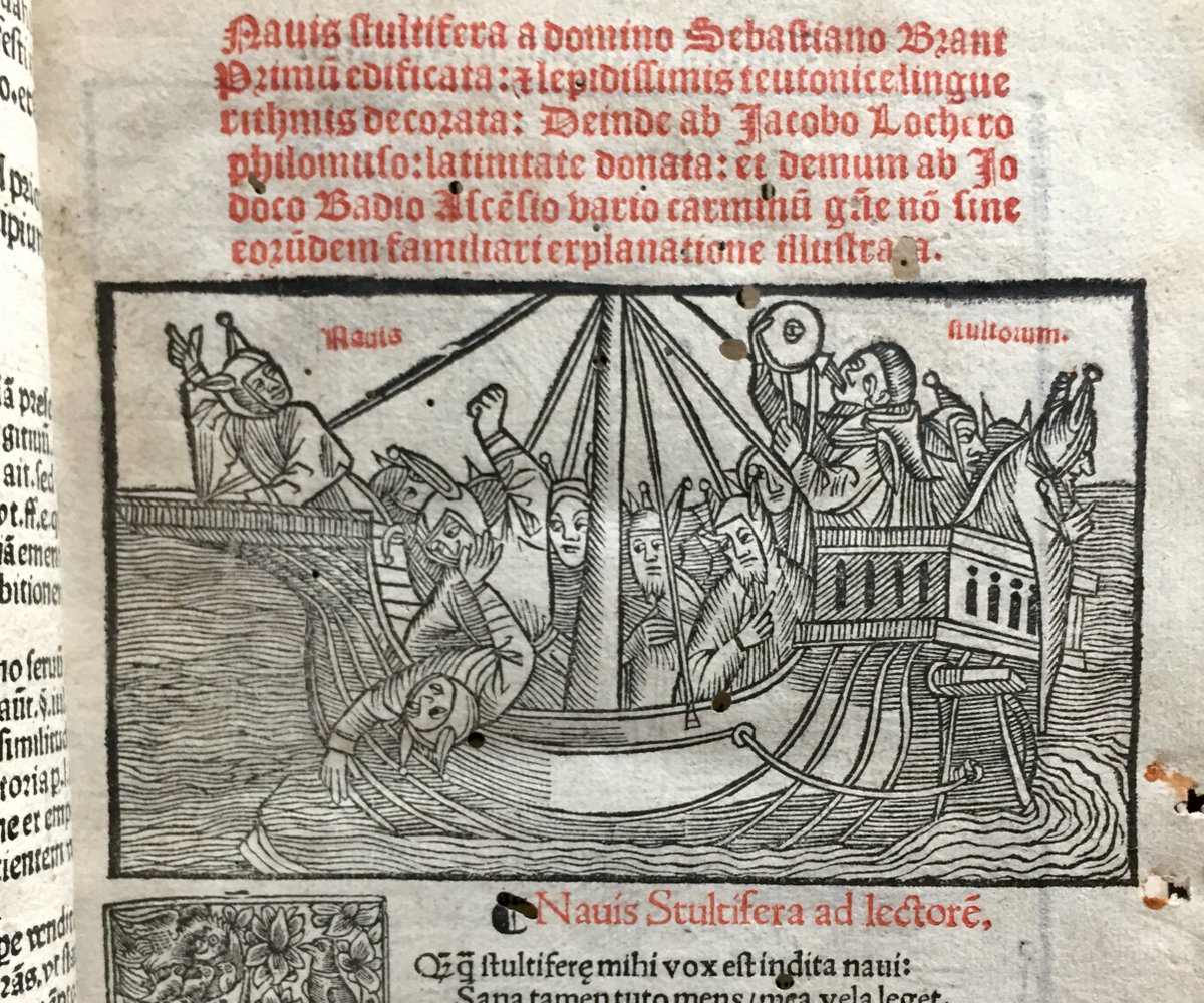ParkerLibCCCC's tweet photo. A weird and whimsical day here this #humpday, so our copy of Sebastian Brant's #ShipofFools (Paris, 1505: SP.106) seemed an appropriate choice for this #WoodcutWednesday! 
And our #WednesdayWisdom? Er...#PityTheFool?!
#earlyprint #printhistory #twitterstorians #bibliomaniac https://t.co/KliVhNtby4