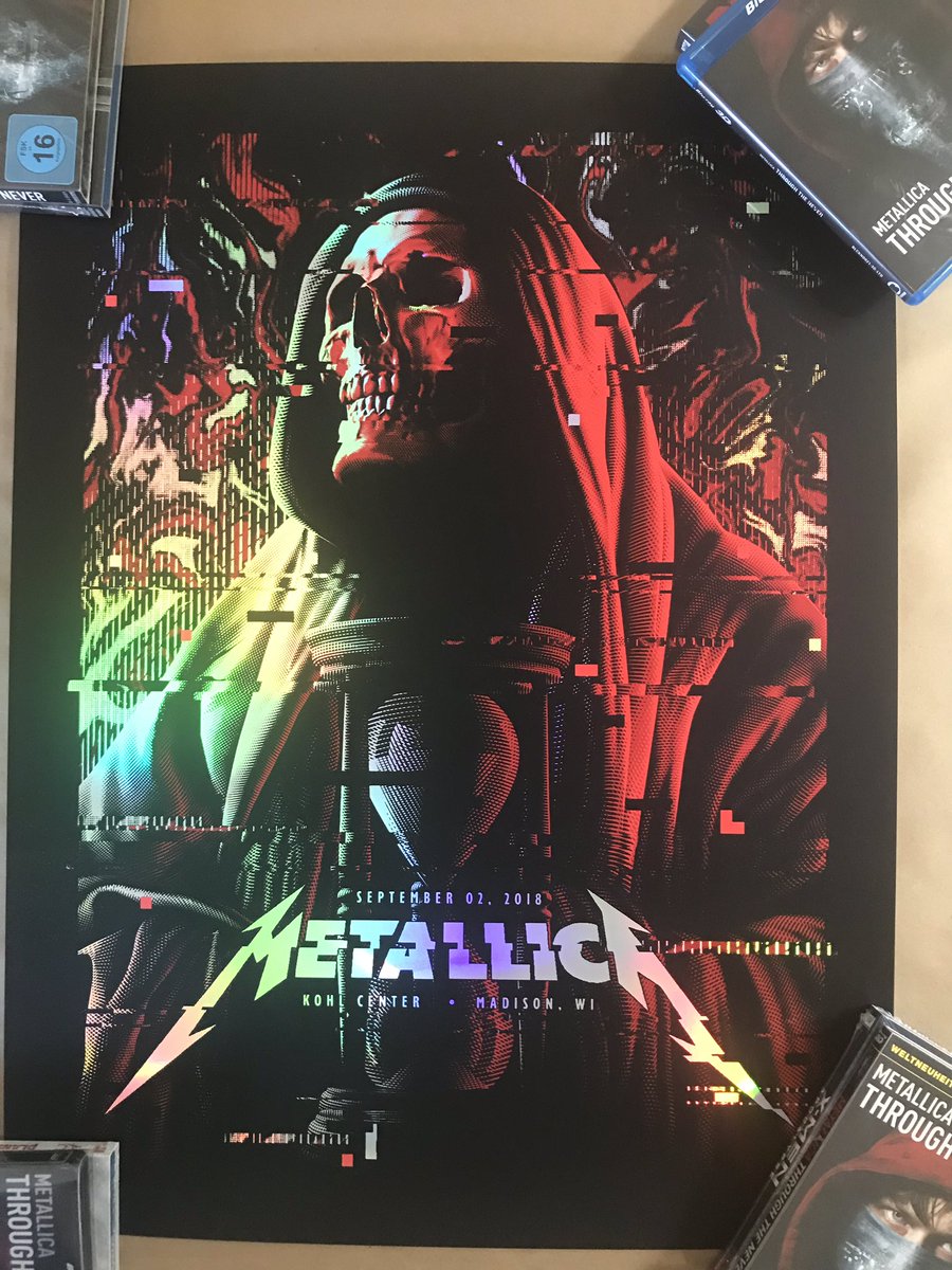 JohannesRauh's tweet photo. @Nakatomi_INC @Metallica @tracieching My #Metallica #WorldWired Tour Posters in the Regular and Rainbow Edition from thei Show has come today. Awesome ๐ #Madison #MetInMadison #KohlCenter @larsulrich @KirkHammett @RobertTrujillo @Papa_Het #Metallica2018 #MetonTour #Metal #Music https://t.co/8UDtgmyi0R