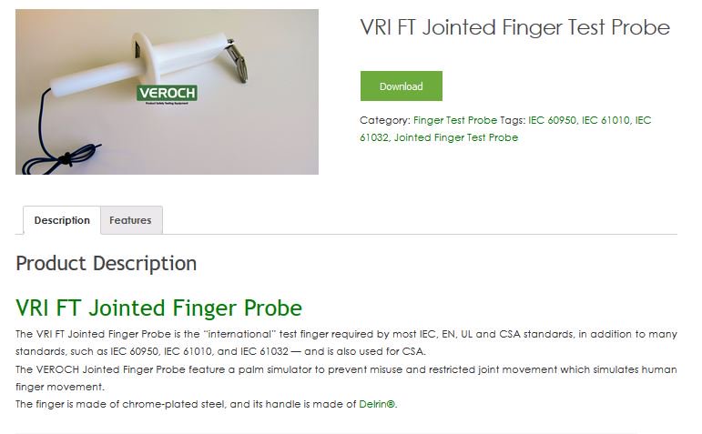 VRI SE Sharp Edge Tester VEROCH LLC PRODUCT SAFETY TESTER