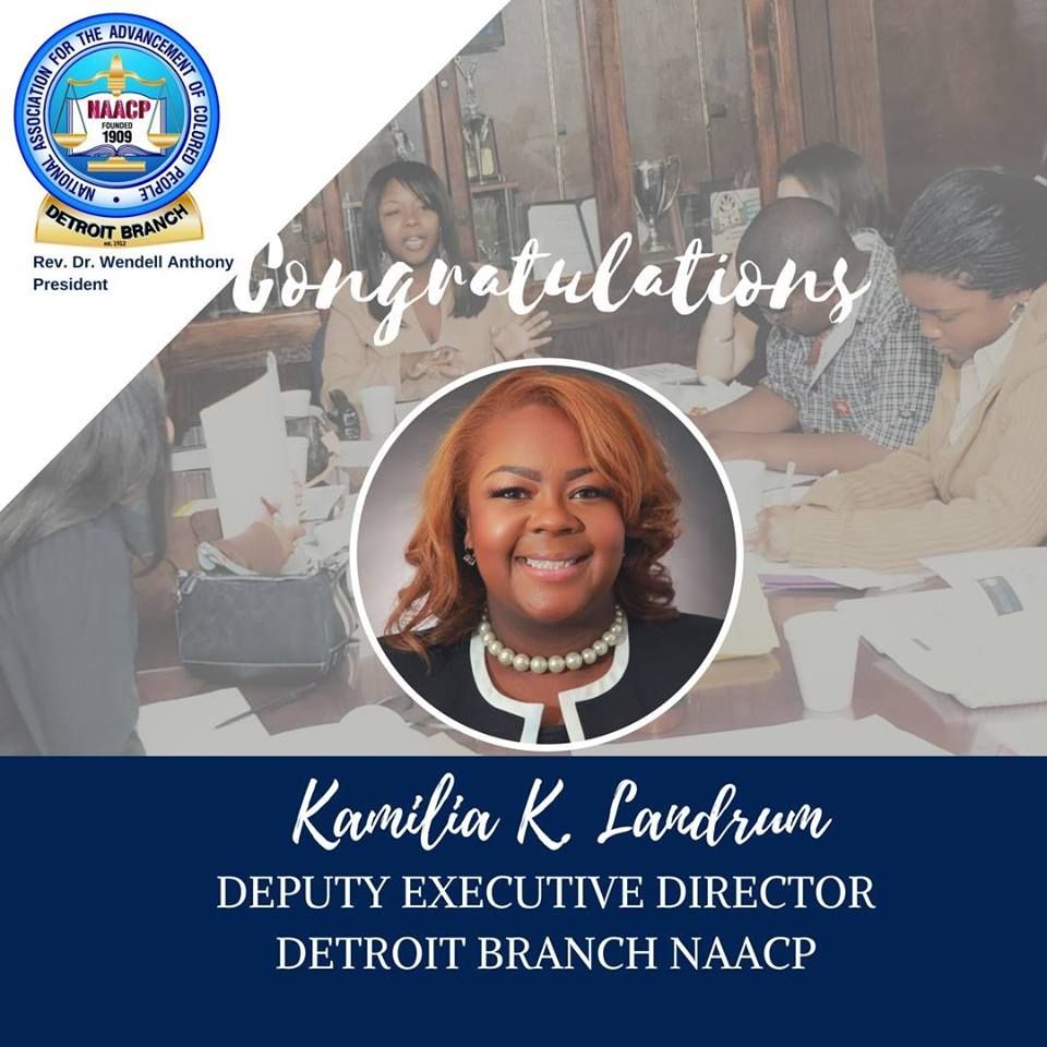 NLC_Detroit's tweet photo. The Detroit Branch of the NAACP is pleased to announce the appointment of Ms. Kamilia Landrum, a 2016 New Leaders Council Fellow, currently the Program & Member Service Director for the Detroit Branch, as the new Executive Deputy Director.
Congratulations Kamilia! #nlcdetroit https://t.co/xwBRru01Q8