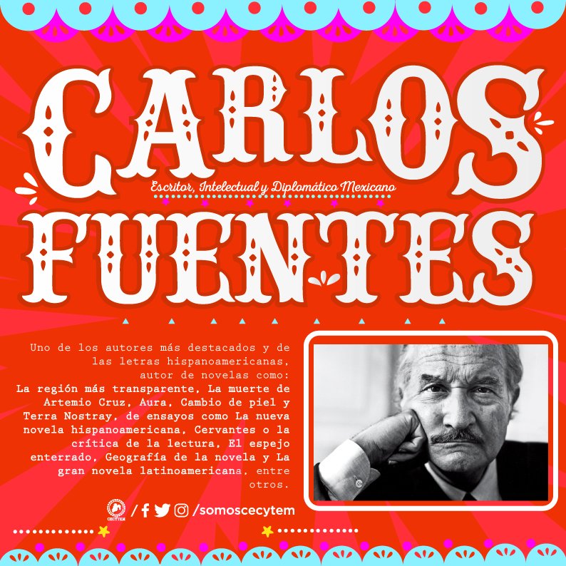 ¿Sabías que?
Carlos Fuentes, fue un escritor, intelectual y diplomático mexicano, uno de los autores más destacados de su país y de las letras hispanoamericanas. #SomosCECyTEM #EscritorMexicano