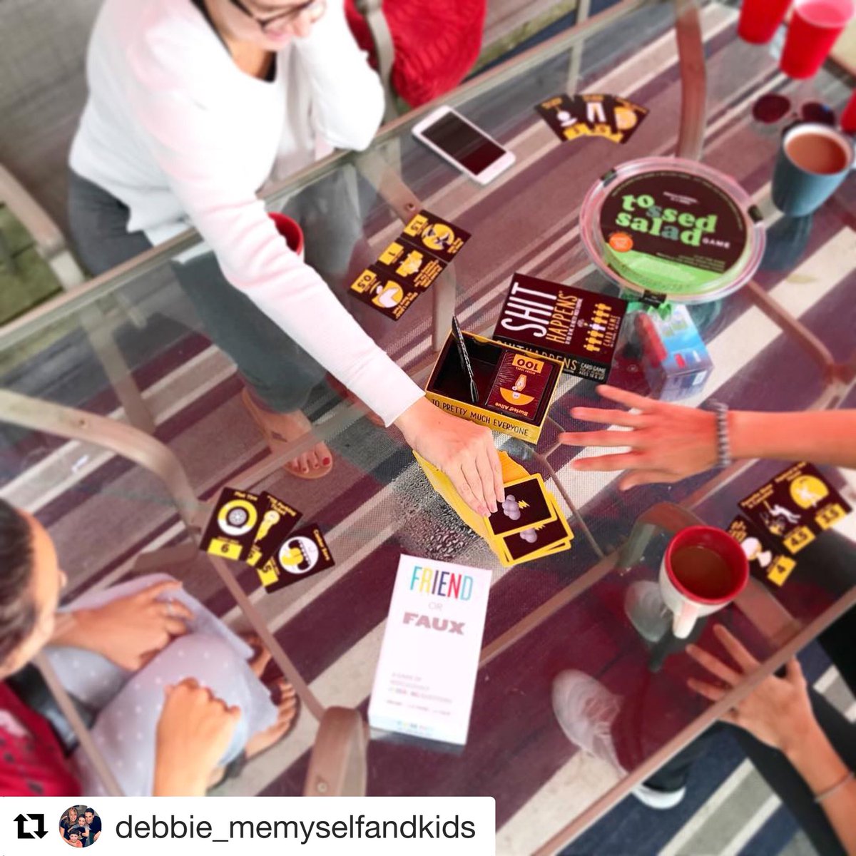 “We had so much fun playing a number of different games from the new collection just released. There really is nothing better than getting together with friends and sharing funny, shocking and personal stories through games.” - <a href="/DebbieDavidov/">Me, Myself and Kids</a>