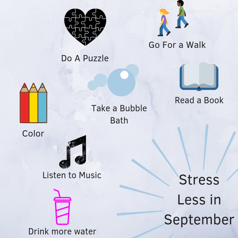 LUCampusRec's tweet photo. Thank you to our Wellness Ambassador's for another great #WellnessWednesday post. The semester is starting to pick up but don't let that stress get to you. Take time for yourself and de-stress. Here are some great ways to do that... #CreatingaFitU https://t.co/hjcrQxixPa