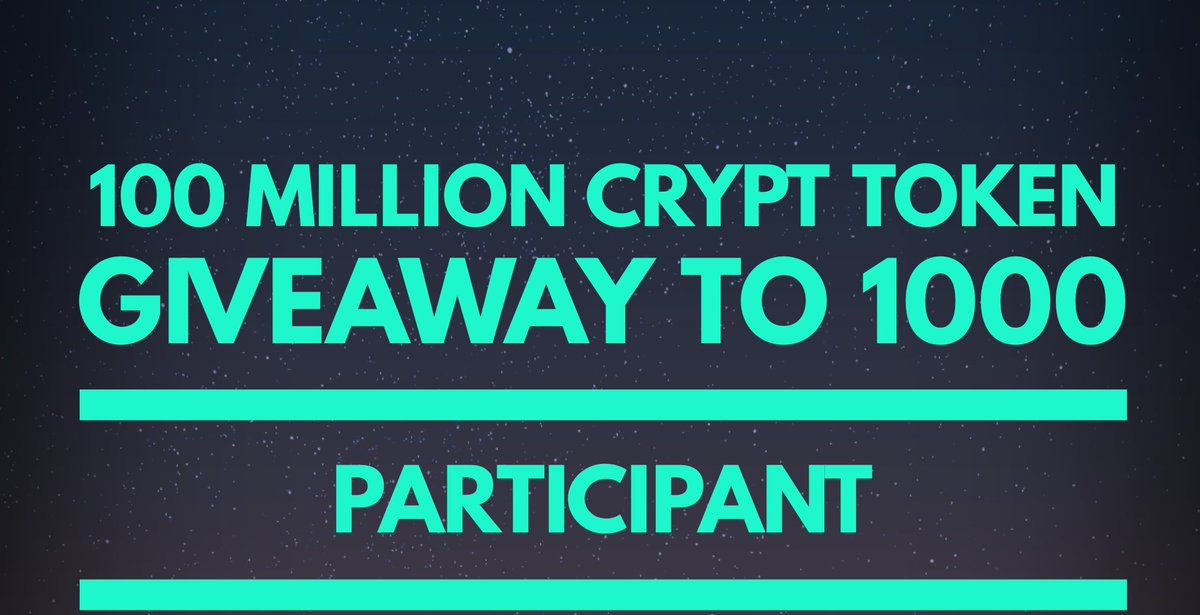 💥GIVEAWAY💥

100 MILLION CRYPT  TOKEN GIVEAWAY TO  1000 PARTICIPANTS . 
EACH PARTICIPANT WILL GET 100,000CRYPT TOKEN

RULES. 
1.FOLLOW, LIKE AND RETWEET. 

1.JOIN OUR T. G GROUP &amp; ADD 10 FRIENDS 
t.me/CryptExchangeo…

3.FILL THE FORM . 
goo.gl/forms/nee1Q5f0…

#airdropalert