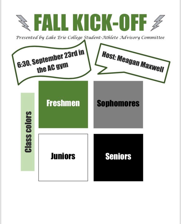 Get ready for the Fall Kick-Off! Coming September 23 in the AC, make sure to wear the right color to represent your class!! #GottaLoveIt