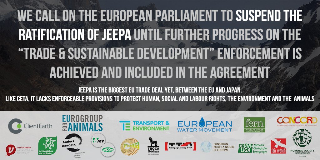 Act4AnimalsEU's tweet photo. 🇯🇵🇪🇺We call on @Europarl_EN to suspend the ratification of #JEEPA until @EU_Commission can demonstrate real progress on the #TradeAndSustainableDevelopment (#TSD) chapter! 

Read our letter signed by many NGOs ➡️ https://t.co/2pWNSXqEAZ #Trade_AW #AnimalWelfare #EUTrade https://t.co/GJ74M3mFPh