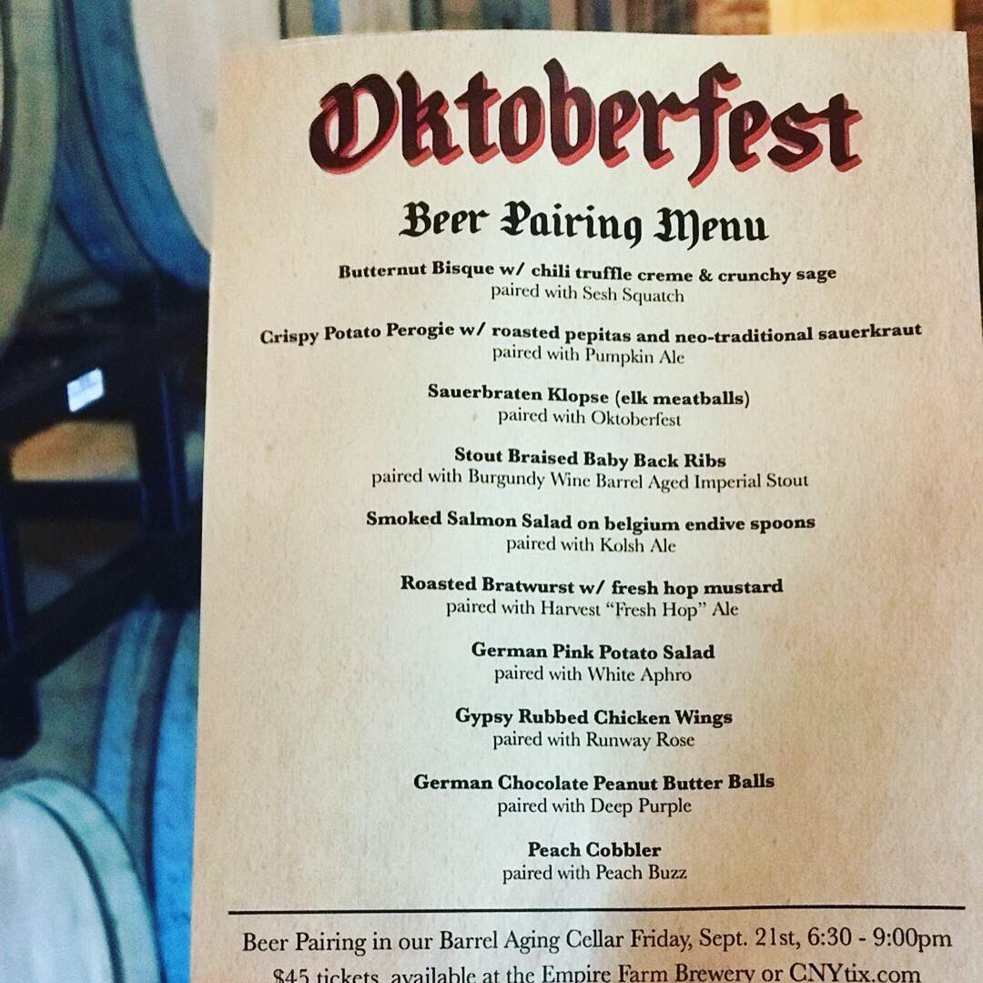 empirebrew's tweet photo. Beer pairing, pumpkin carving, keg toss, brat eating contest and plenty of fall BEER! It’s Oktoberfest this weekend at the #FarmBrewery! Friday #beerpairing tix at @CNYTIX, free family fun all Saturday 🍁 https://t.co/kudWajT5IA
