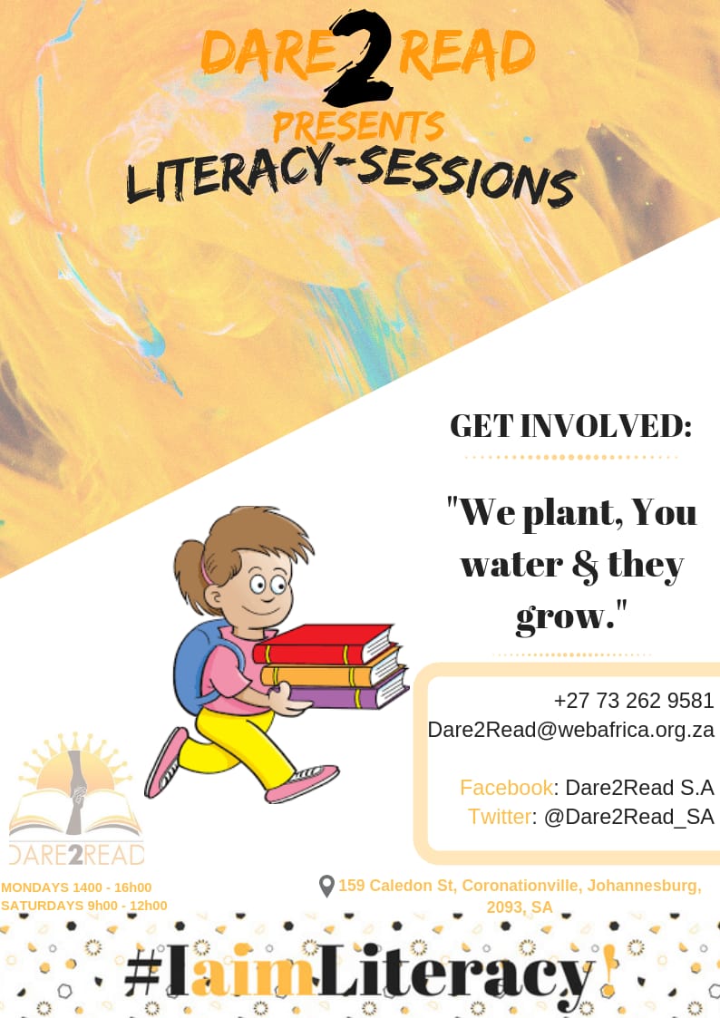 Dare2Read_SA's tweet photo. Follow us on Facebook @Dare2Read_SA or visit us at 15 Caledon Street, Coronationville to engage in helping young school pupils improve their Literacy skills and cope with Dyslexia.
#Dyslexia
#readingrocks 
#Iaimliteracy https://t.co/FkZVKX4gh9
