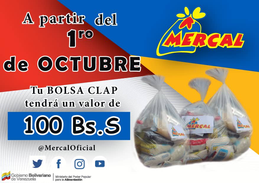 Precio para la bolsa o caja del <a href="/ClapOficial/">CLAP Oficial</a>, será en base al nuevo monto salarial en Venezuela, a partir del 1ro de octubre  ¡Sueldo Anclado Al Petro!