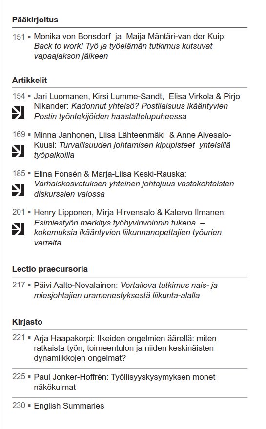 TiinaSihto's tweet photo. Työelämän tutkimus 3/2018 on ilmestynyt! Agendalla tällä kertaa mm. koettu yhteisöllisyys, turvallisuuden johtaminen, varhaiskasvatuksen johtajuus sekä koulujen esimiestyö. Antoisia lukuhetkiä! #ttlehti https://t.co/jd8SIyxDQv