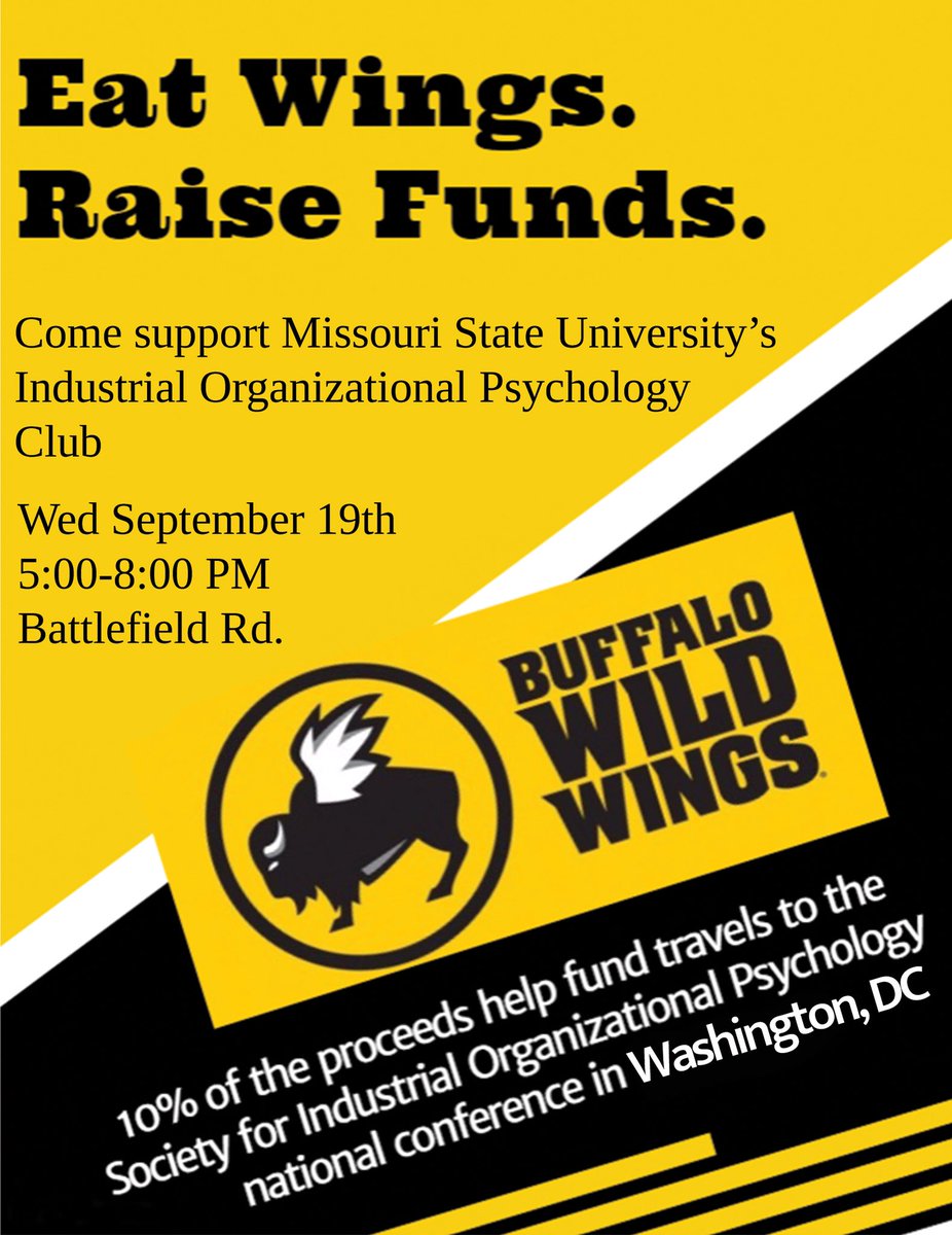 MSU_IO_Psych's tweet photo. Don’t have dinner plans tonight? Come to Buffalo Wild Wings on Battlefield and support us! https://t.co/Xl31cUfhMm